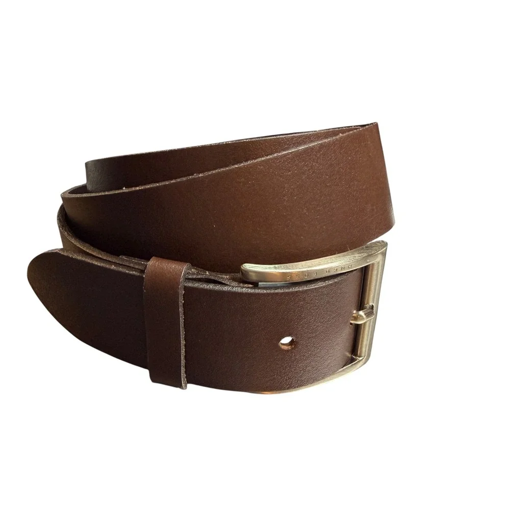 Hugo Boss Brown‎ Leather Belt Silver Buckle 95-36 Made In Romania